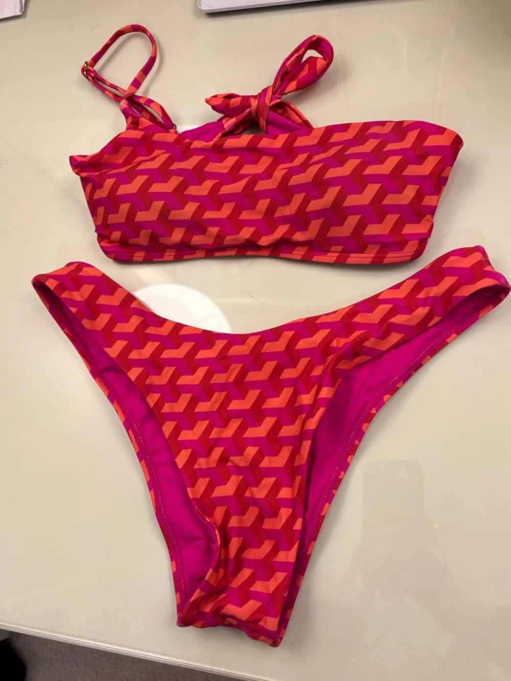 Monday Swimwear Pink and Orange Geometric Two-Piece Bikini